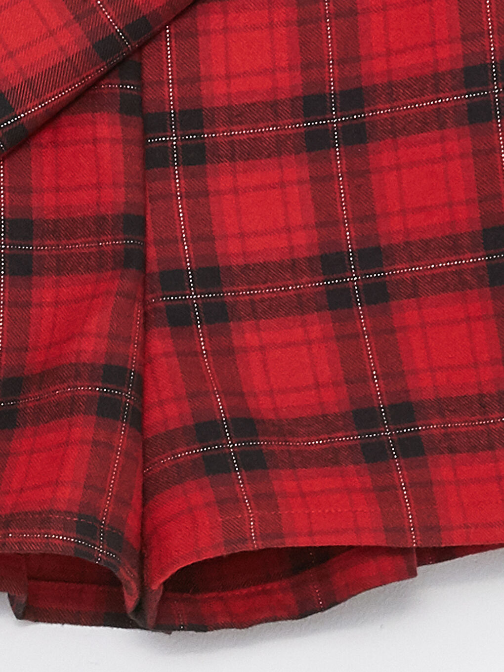 Kırmızı Beli Lastikli Ekose Kız Çocuk Şort Etek ve Külotlu Çorap-4