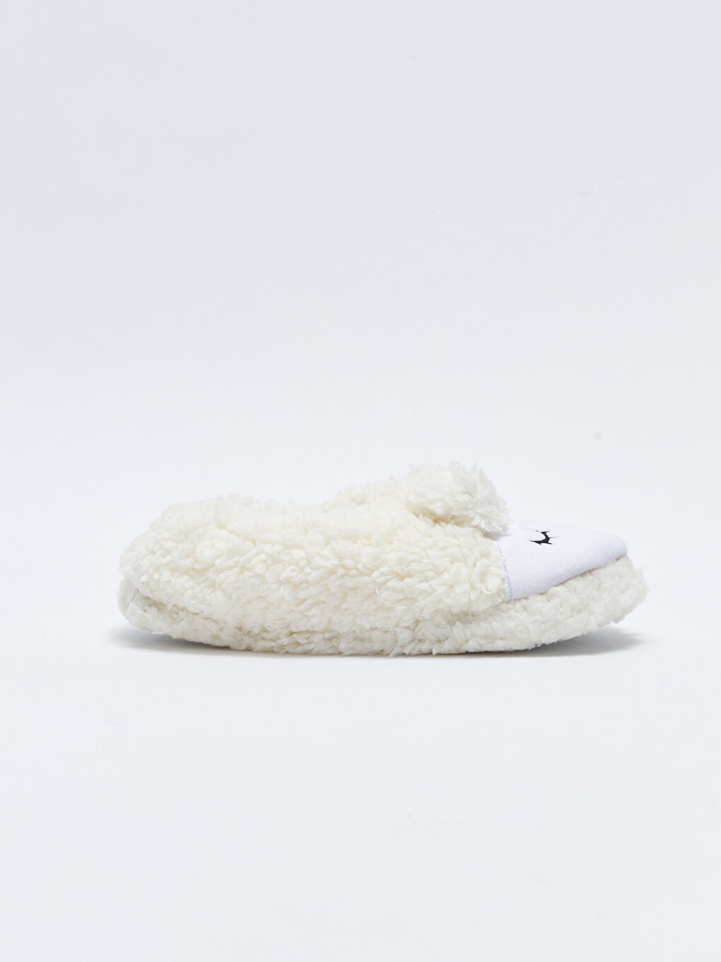 Ekru 3D Aplike Detaylı Nakışlı Pelüş Kadın Ev Terliği-1