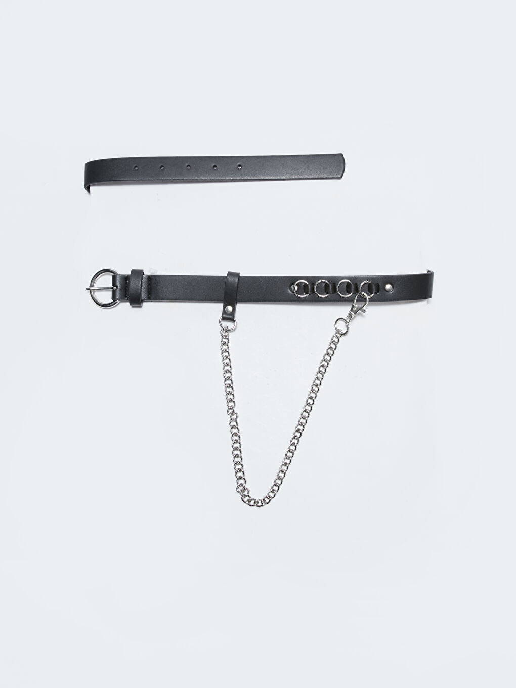 Siyah Deri Görünümlü Zincir Detaylı Kadın Kemer-1