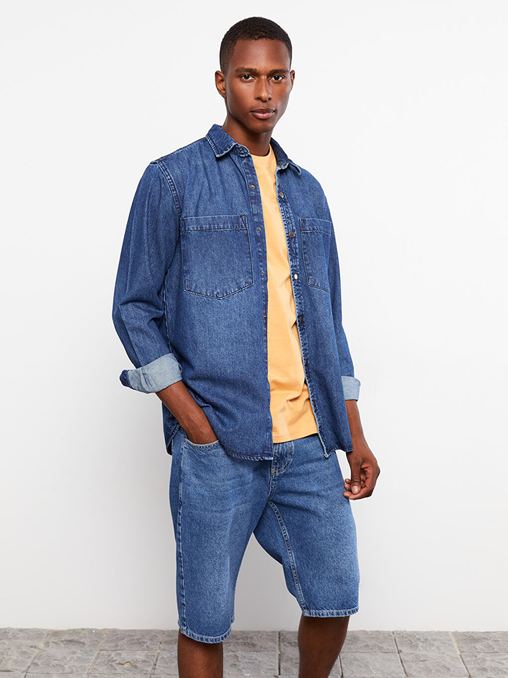 İndigo Standart Kalıp Erkek Jean Ceket-1