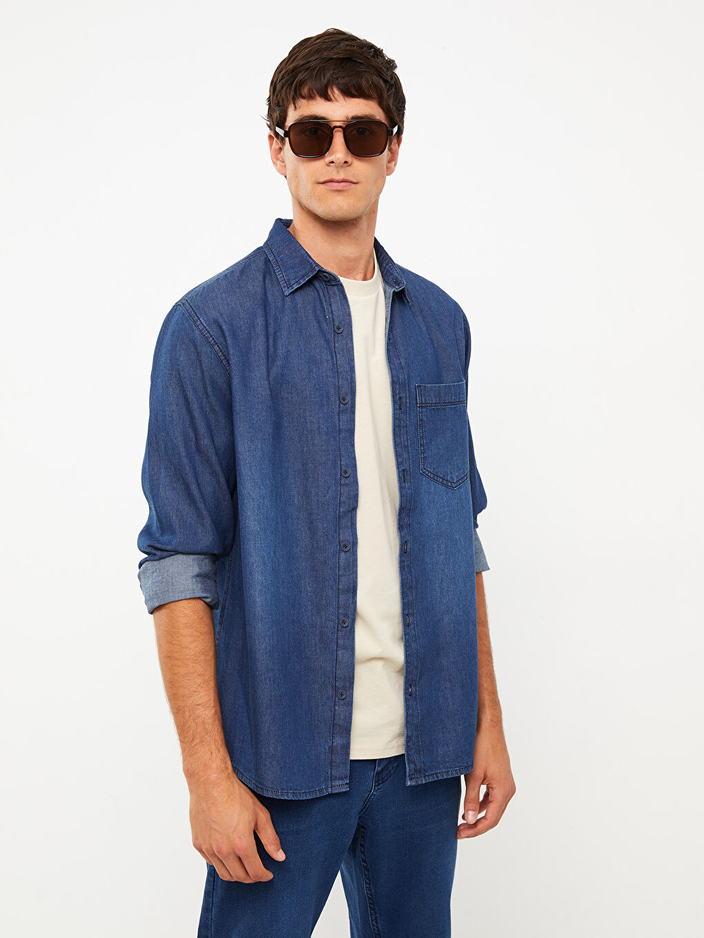 Regular Fit Long Sleeve Men's Denim Shirt-1