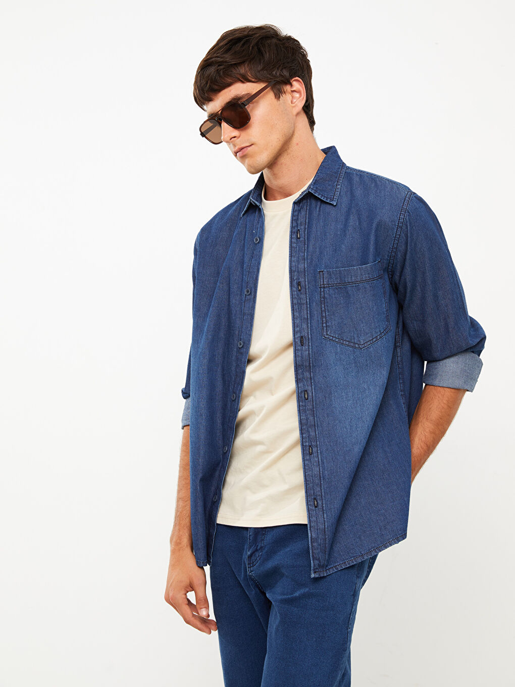 Regular Fit Long Sleeve Men's Denim Shirt-2