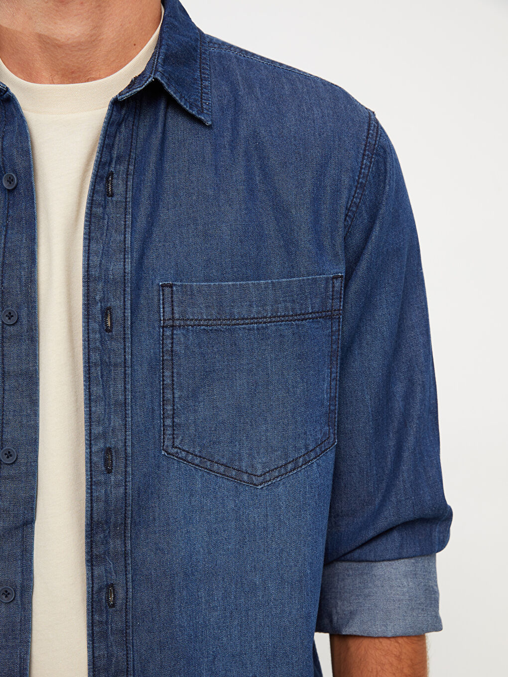 Regular Fit Long Sleeve Men's Denim Shirt-3