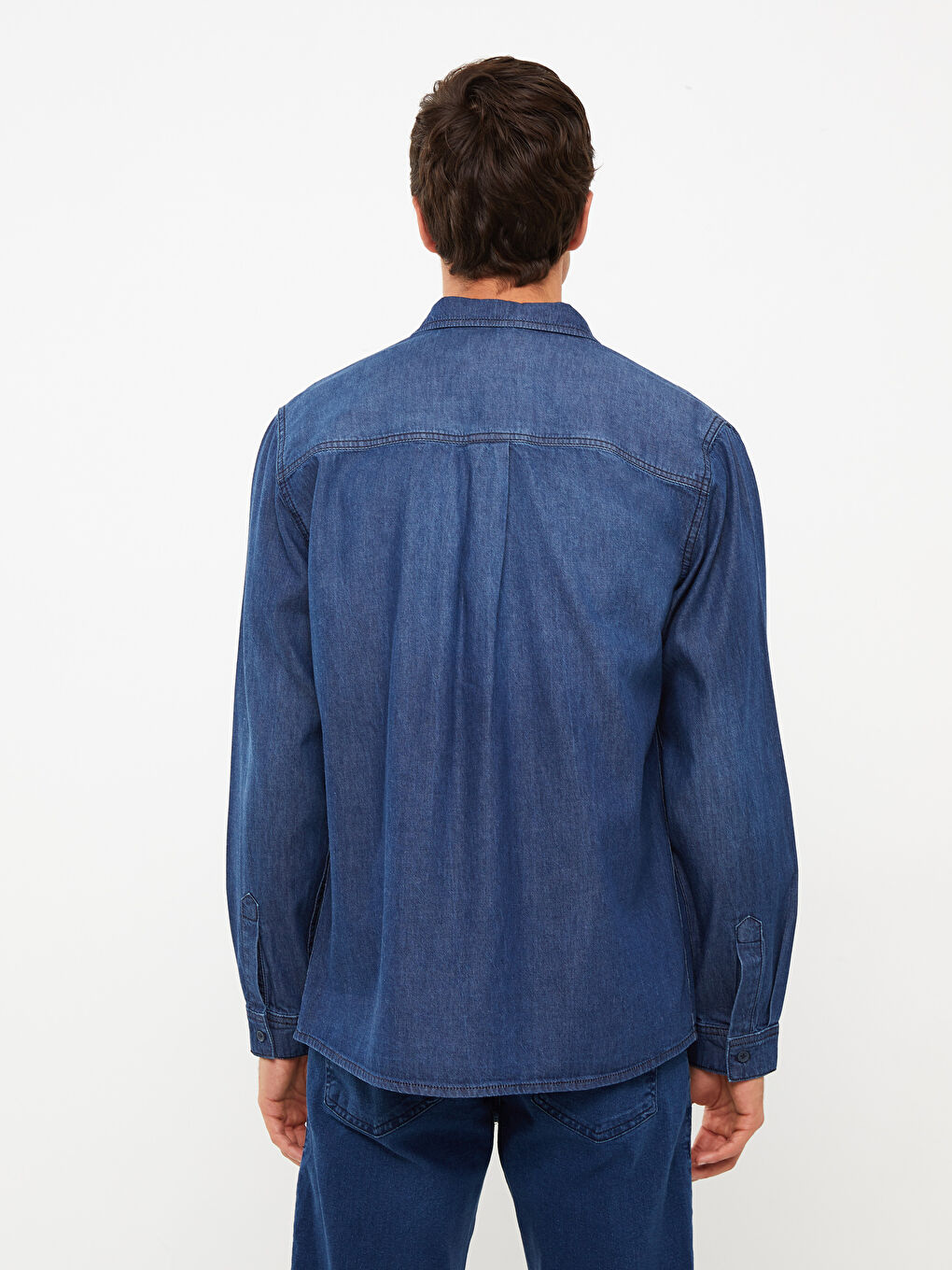 Regular Fit Long Sleeve Men's Denim Shirt-4