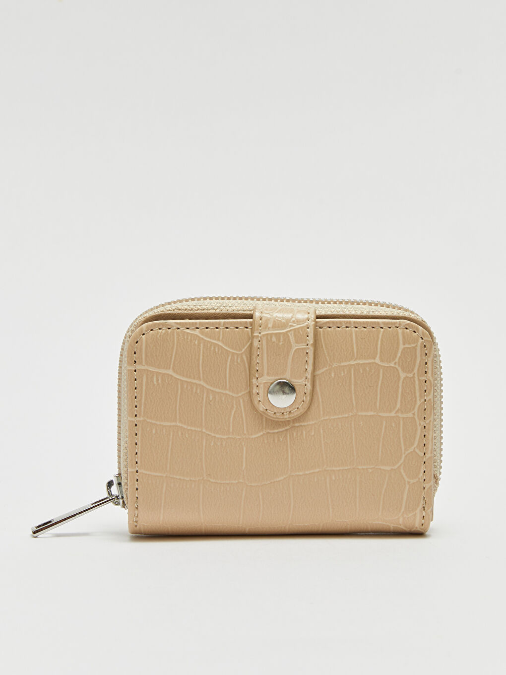 Bej Deri Görünümlü Kroko Desenli Kadın Kartlık