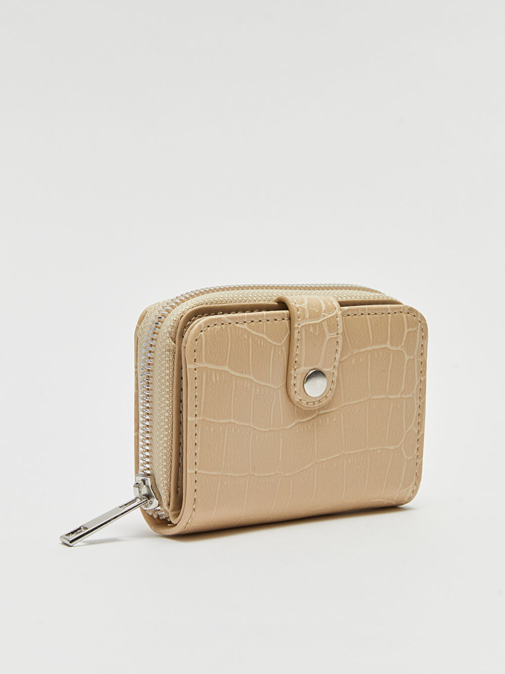 Bej Deri Görünümlü Kroko Desenli Kadın Kartlık-1