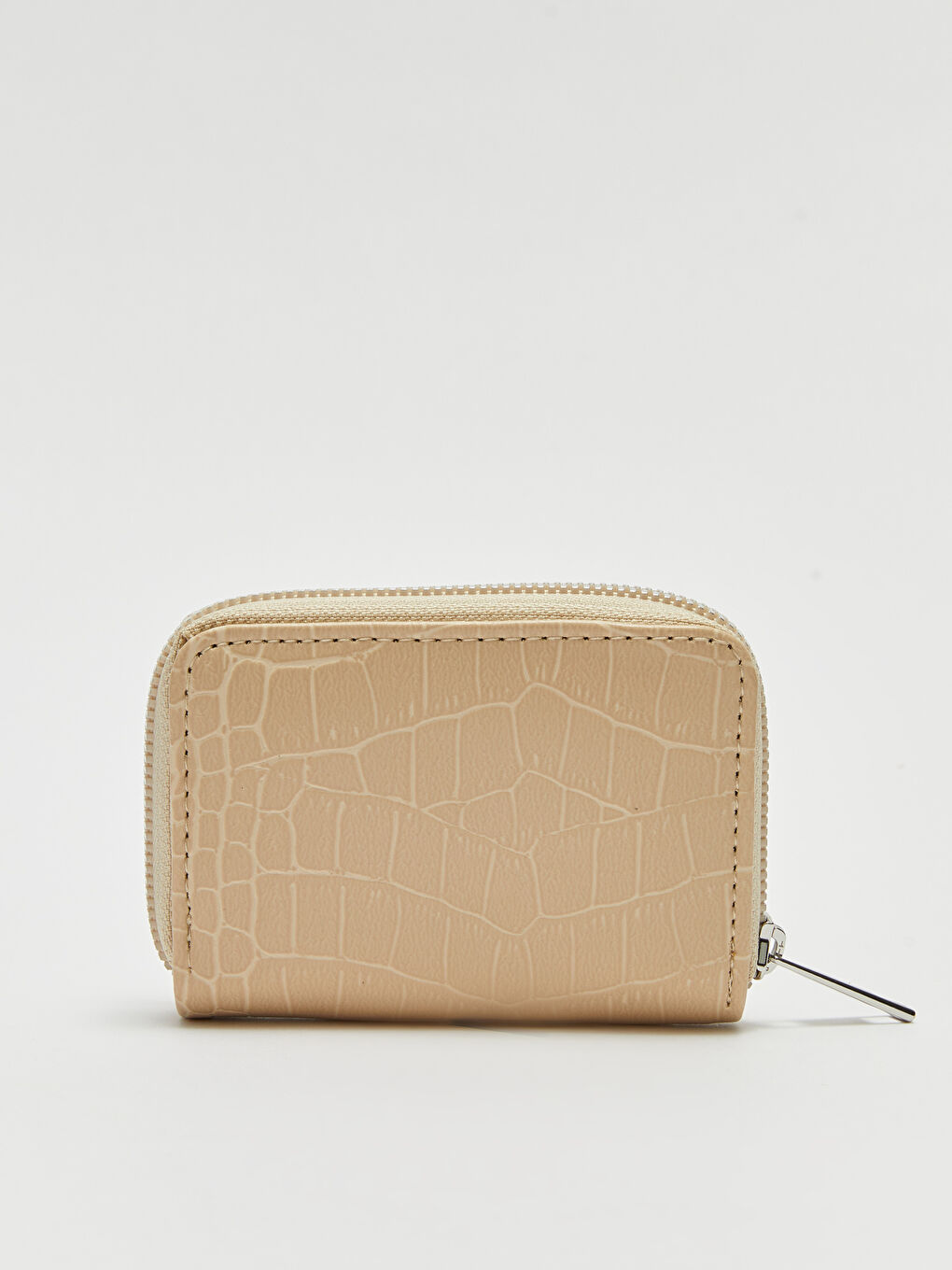 Bej Deri Görünümlü Kroko Desenli Kadın Kartlık-2