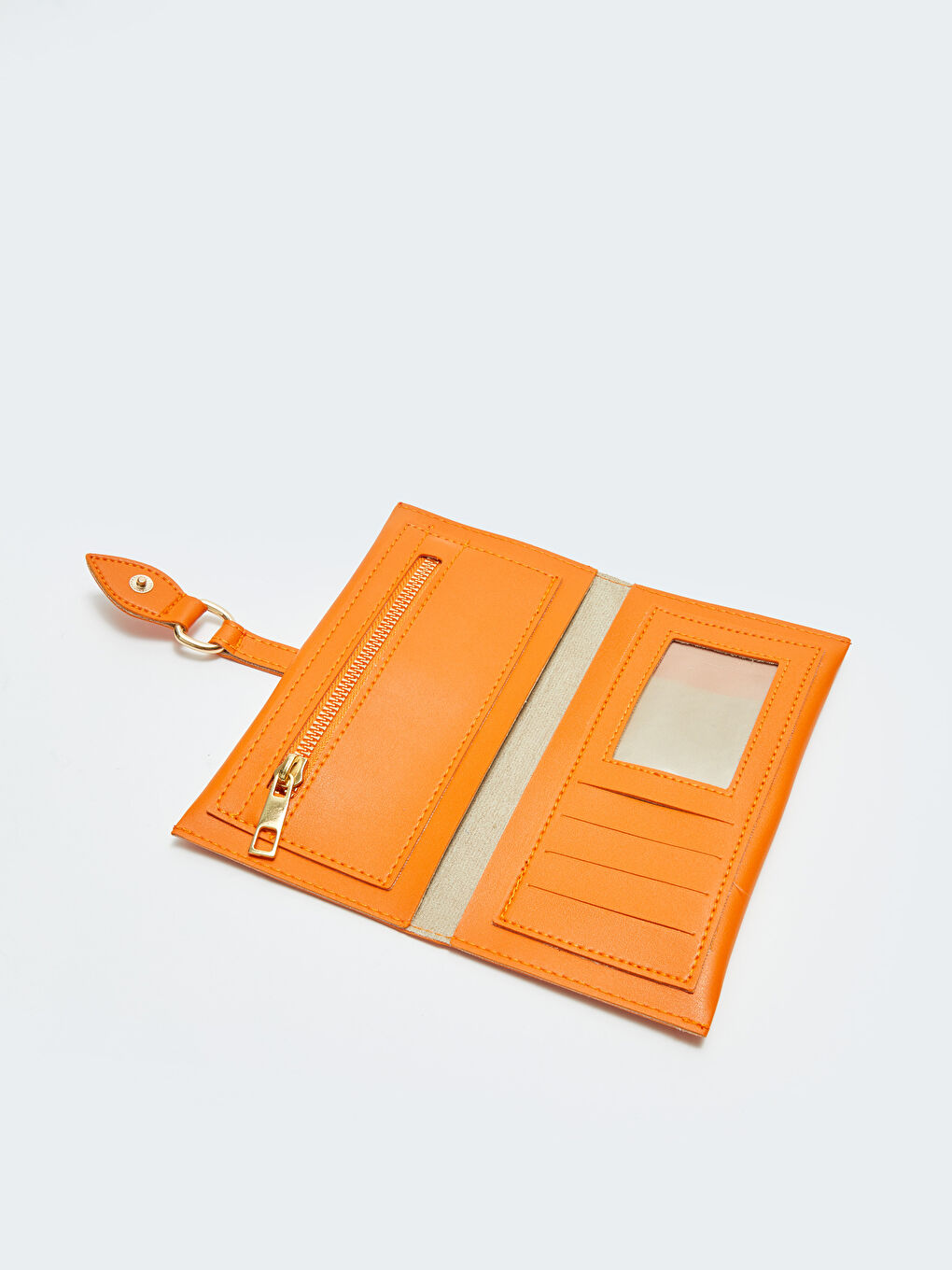 Turuncu Deri Görünümlü Kadın Cüzdan-3