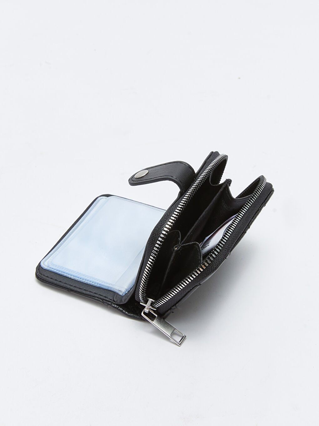 Siyah Deri Görünümlü Kapitoneli Kadın Cüzdan-3