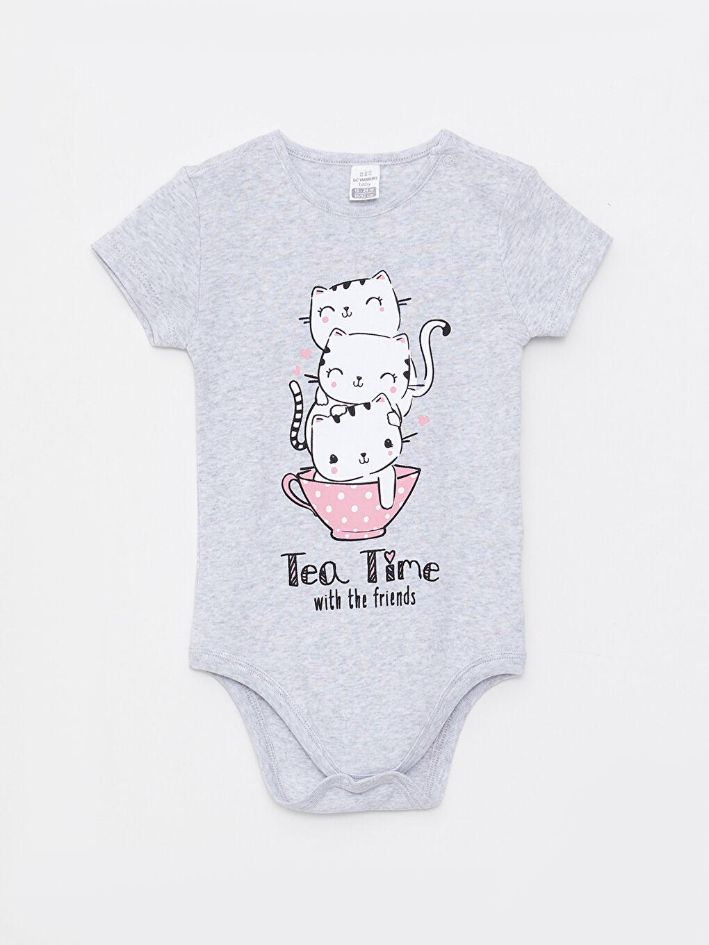 LCW Kids Bisiklet Yaka Kısa Kol Baskılı Kız Bebek Çıtçıtlı Body -W2BN46Z1-CT3