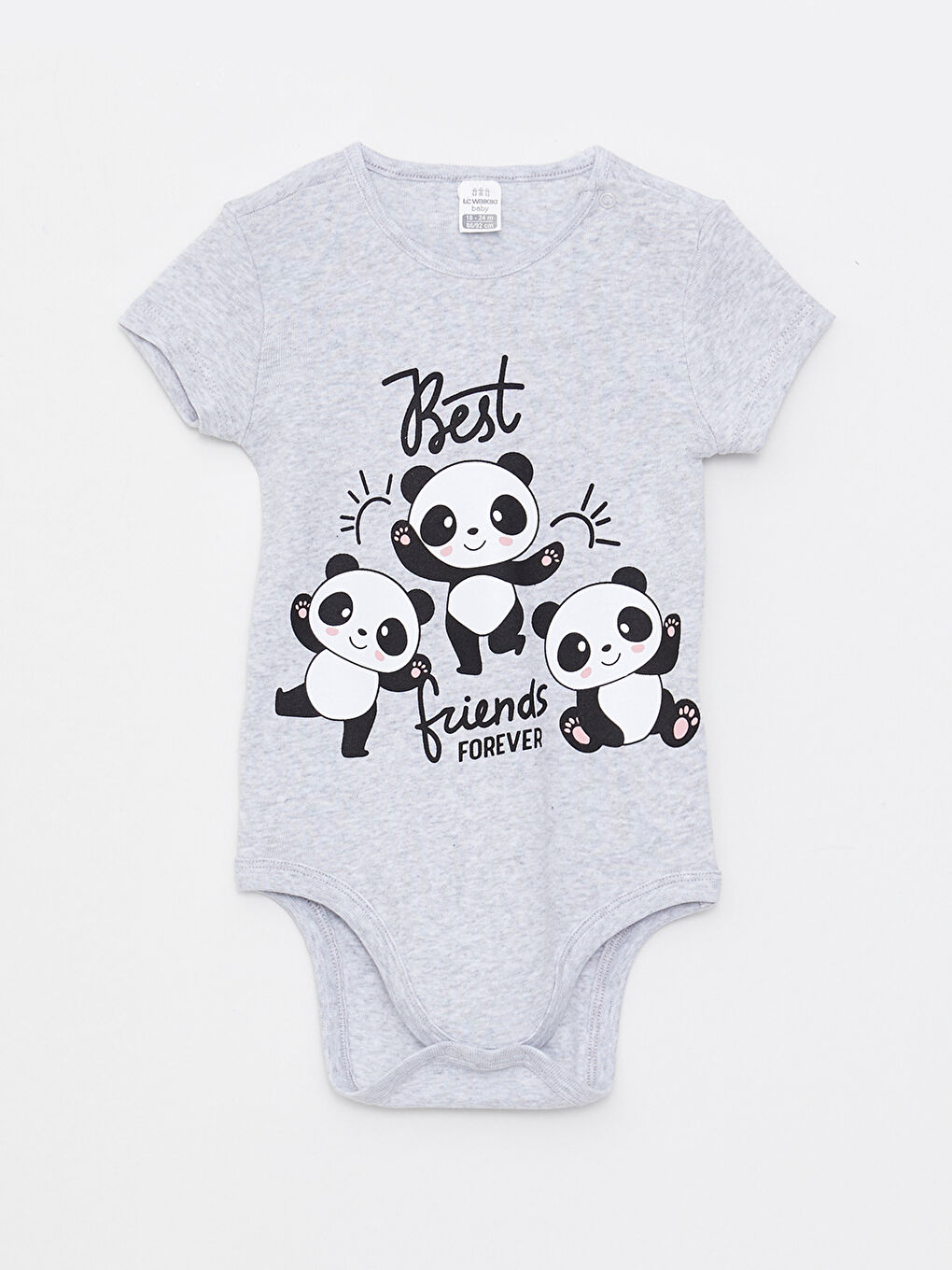 بدلة جسم بناتي بياقة دائرية وكم قصير مطبوع مع كباسين في منطقة الحفاض