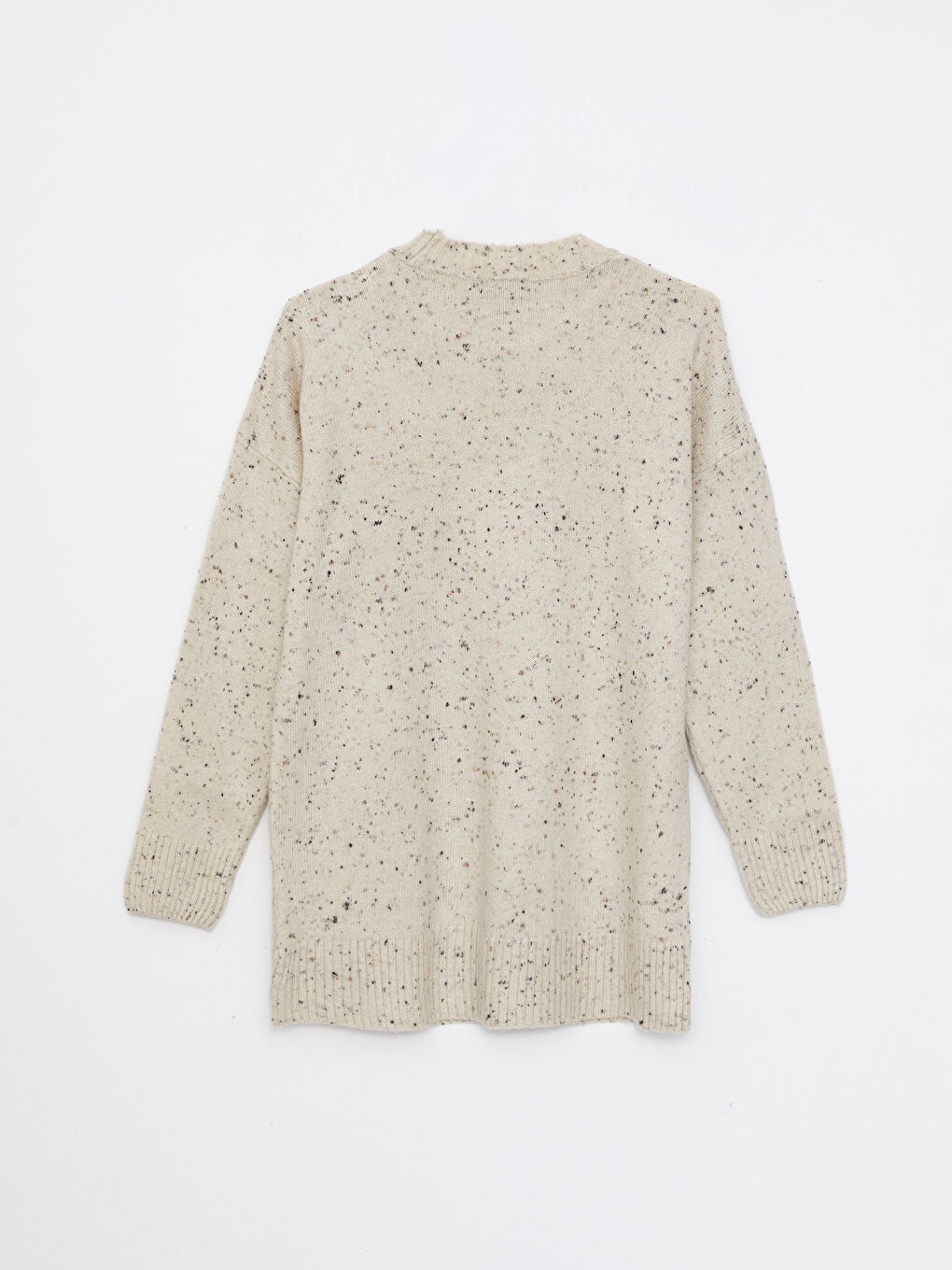 Ekru Bisiklet Yaka Desenli Uzun Kollu Kadın Triko Tunik-6