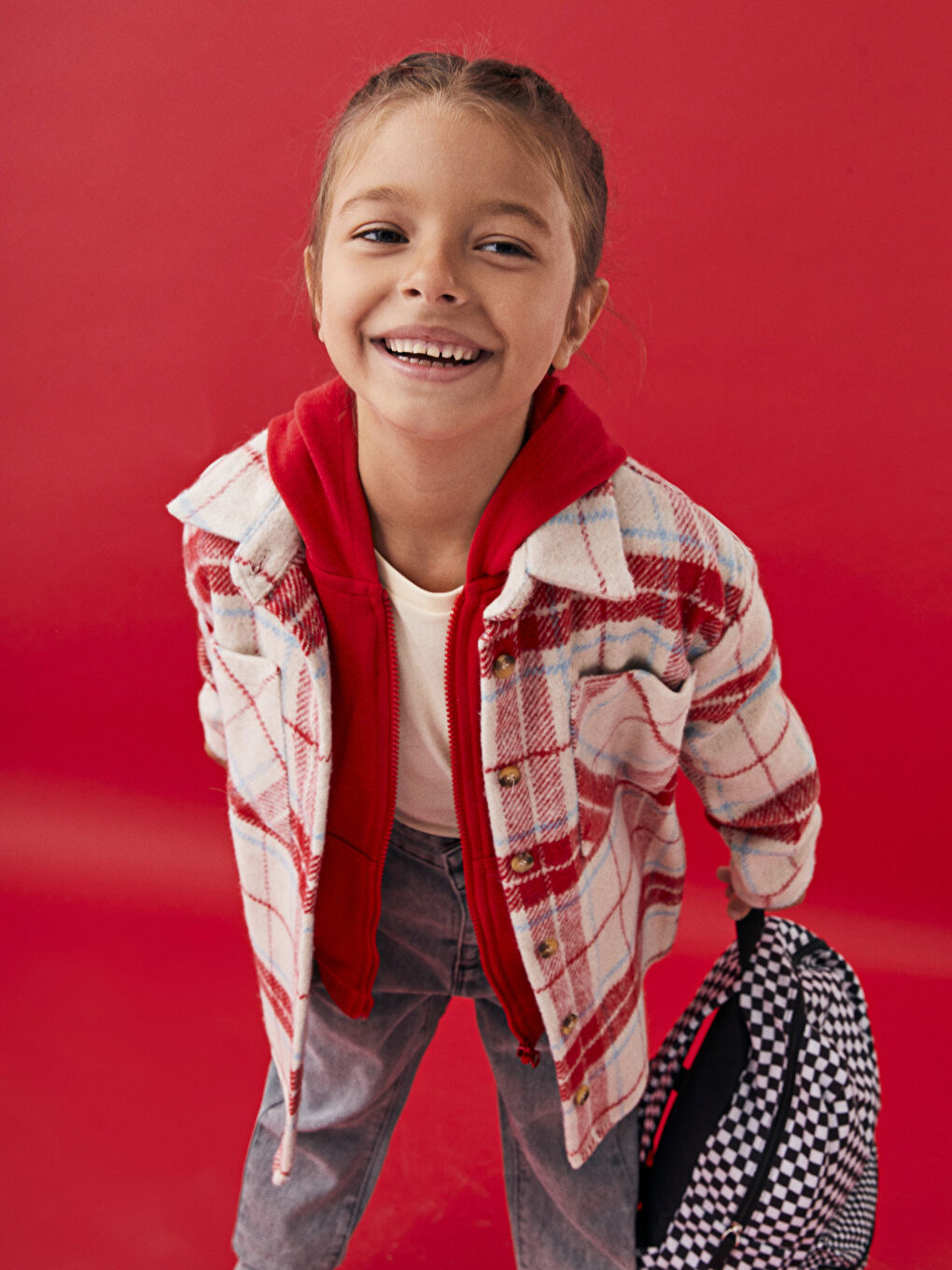 LCW Kids Plaid Long Sleeve Girls' Shirt Jacket -W2BN56Z4-LPA