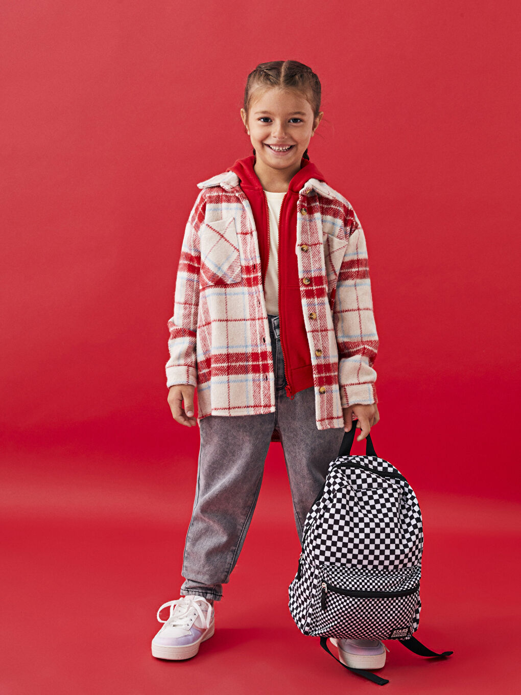 LCW Kids Plaid Long Sleeve Girls' Shirt Jacket -W2BN56Z4-LPA