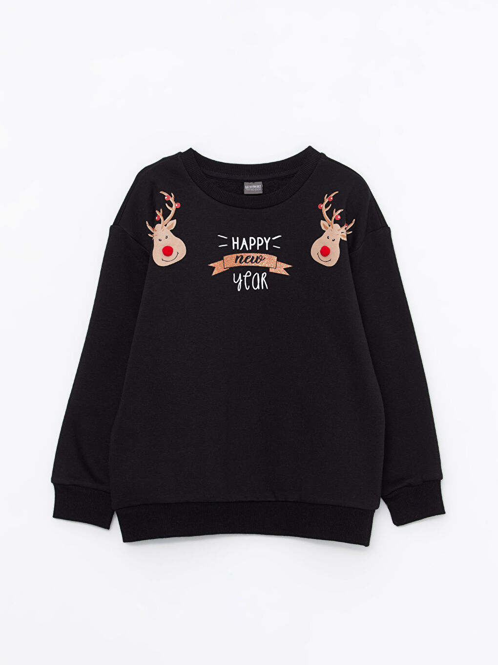 Свитшот с круглым вырезом, новогодней тематикой и длинным рукавом для девочки-3