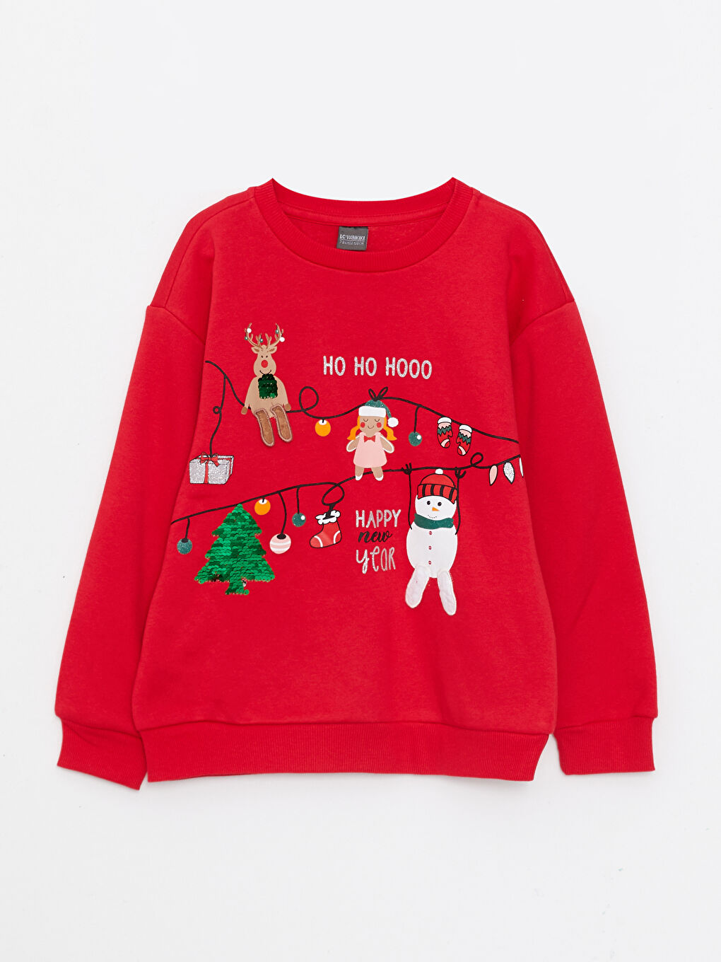 LCW Kids Crew Neck New Year Themed Long Sleeve Girl Sweatshirt -W2BN63Z4-HNK
