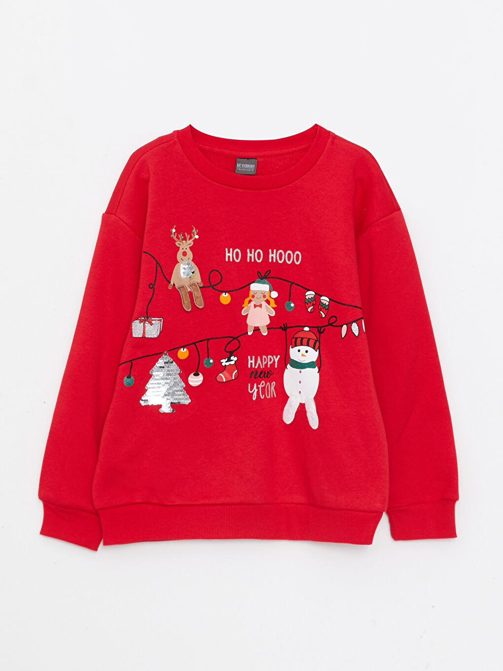 LCW Kids Crew Neck New Year Themed Long Sleeve Girl Sweatshirt -W2BN63Z4-HNK