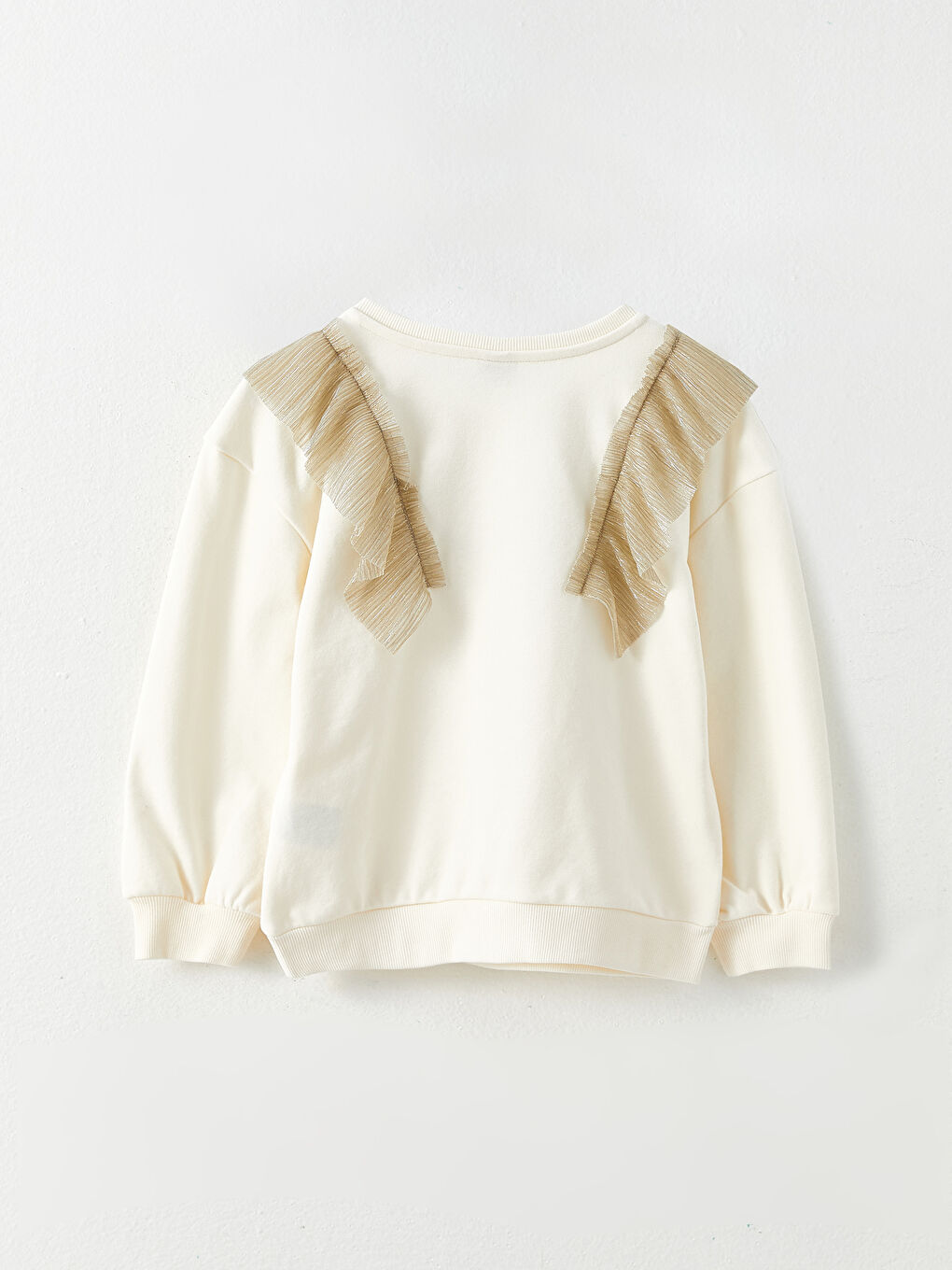 Bisiklet Yaka Fırfır Detaylı Uzun Kollu Kız Çocuk Sweatshirt-1