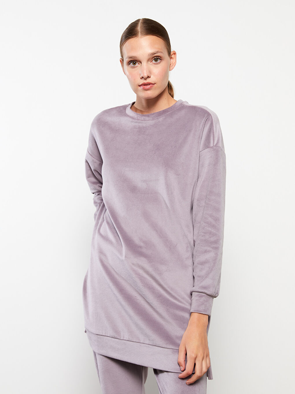 Lila Bisiklet Yaka Oversize Kadın Sweatshirt-3