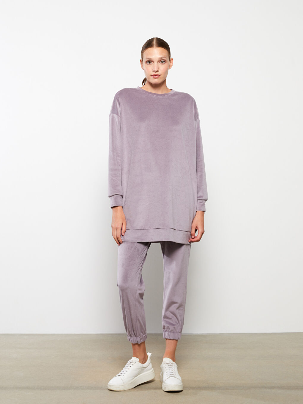 Lila Bisiklet Yaka Oversize Kadın Sweatshirt-5