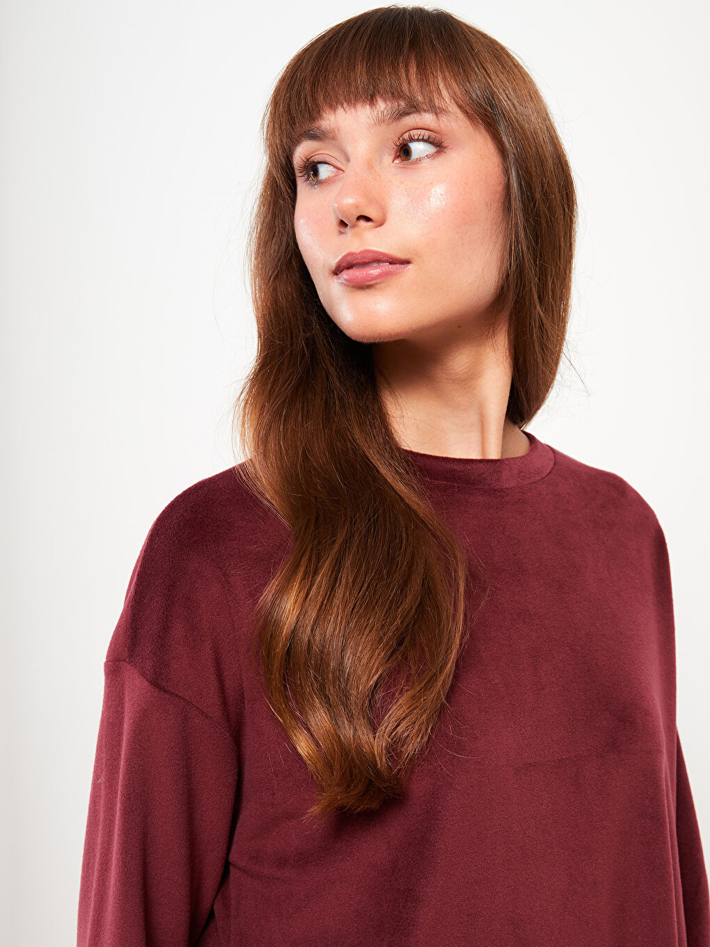 Bordo Bisiklet Yaka Oversize Kadın Sweatshirt-2