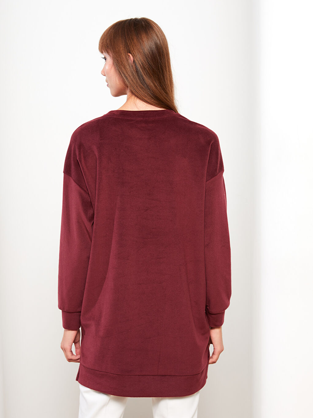Bordo Bisiklet Yaka Oversize Kadın Sweatshirt-4