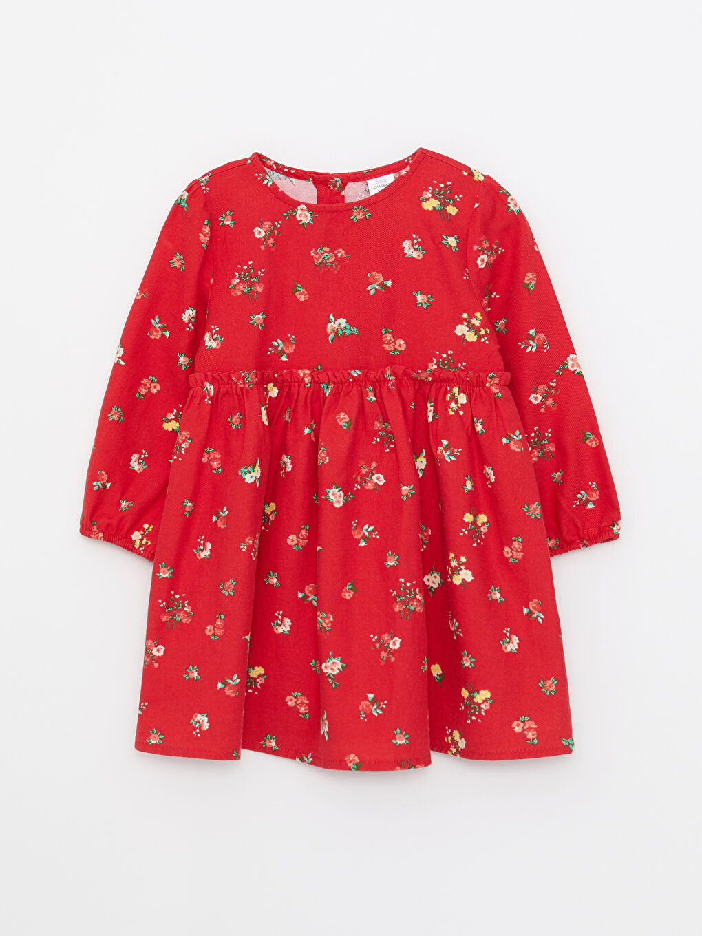 Kırmızı Bisiklet Yaka Uzun Kol Baskılı Pamuklu Kız Bebek Elbise