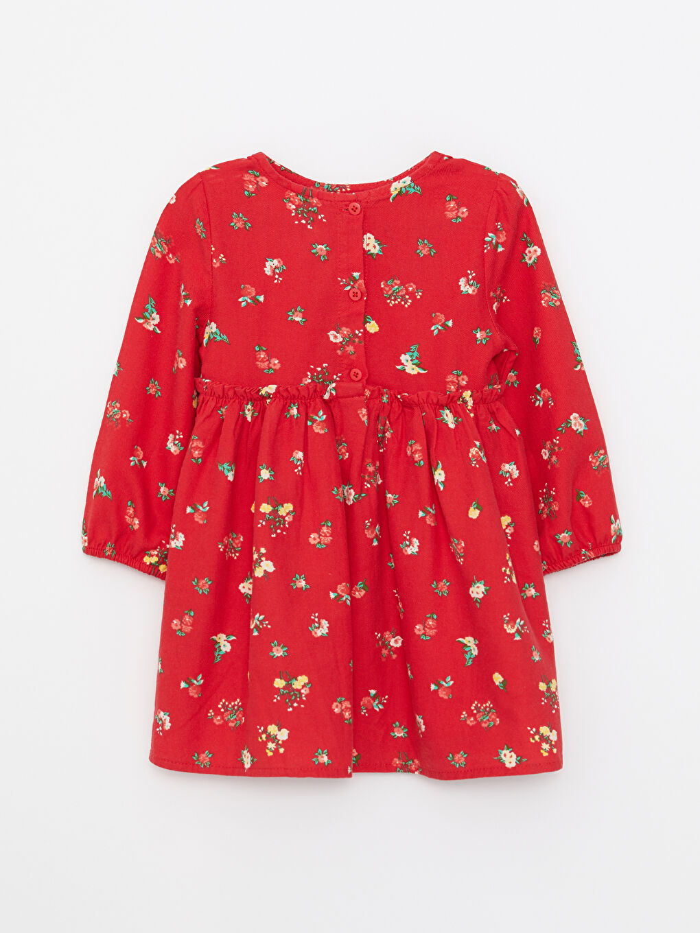 Kırmızı Bisiklet Yaka Uzun Kol Baskılı Pamuklu Kız Bebek Elbise-1