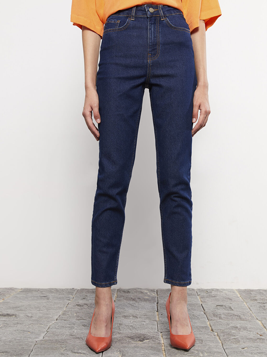 High Waisted Mom Fit Regular Pocket Detailed Women's Rodeo Denim Trousers-3