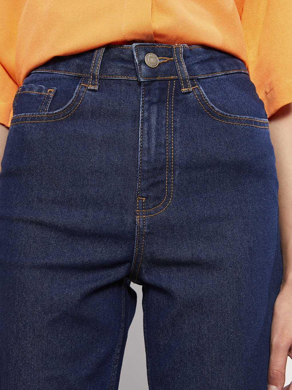 High Waisted Mom Fit Regular Pocket Detailed Women's Rodeo Denim Trousers-4