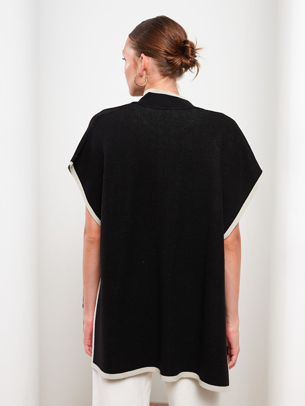 Пончо с яка тип фуния, редовен трико за жени-4