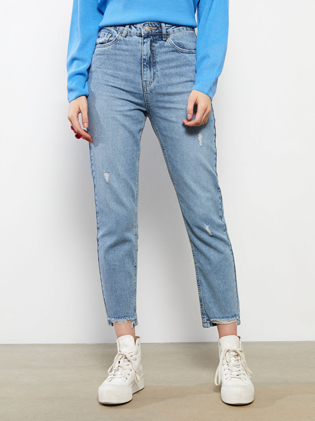 High Waist Mom Fit Straight Ripped Detailed Women's Rodeo Jeans-2