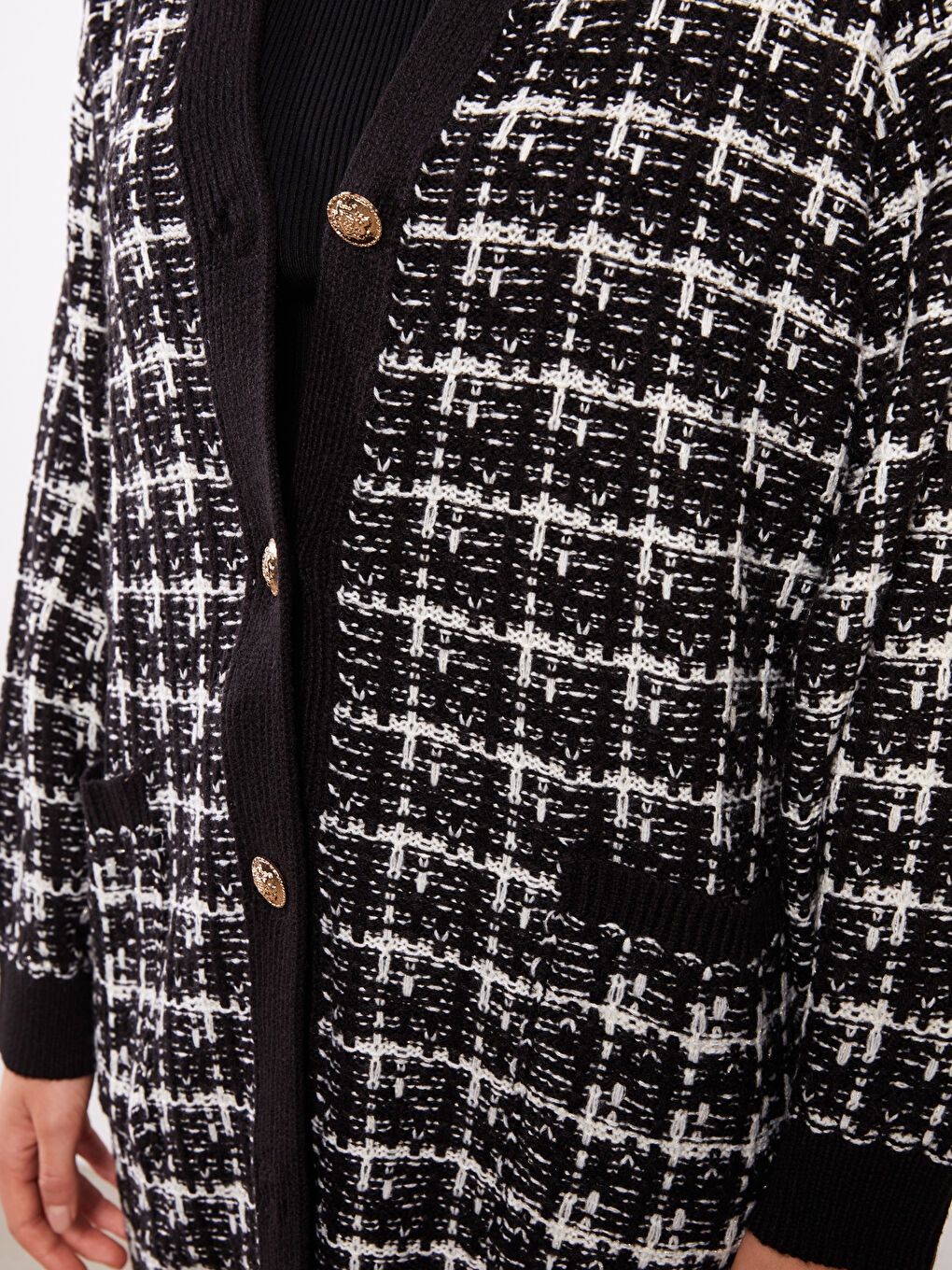 V Neck Patterned Women's Knitwear Cardigan-3