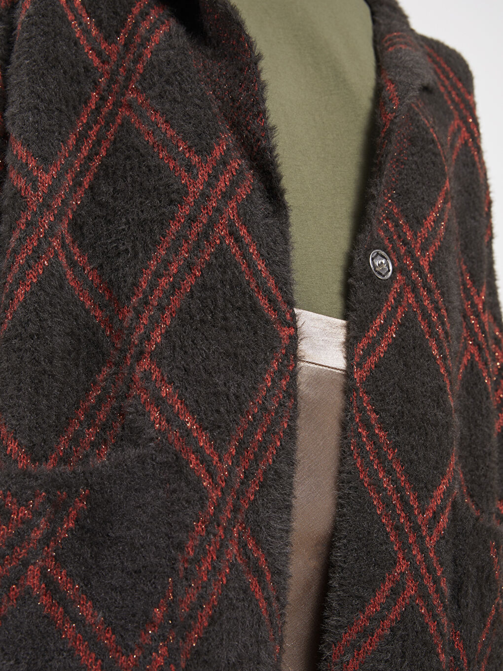 Polo Neck Patterned Long Sleeve Women's Tricot Cardigan-4