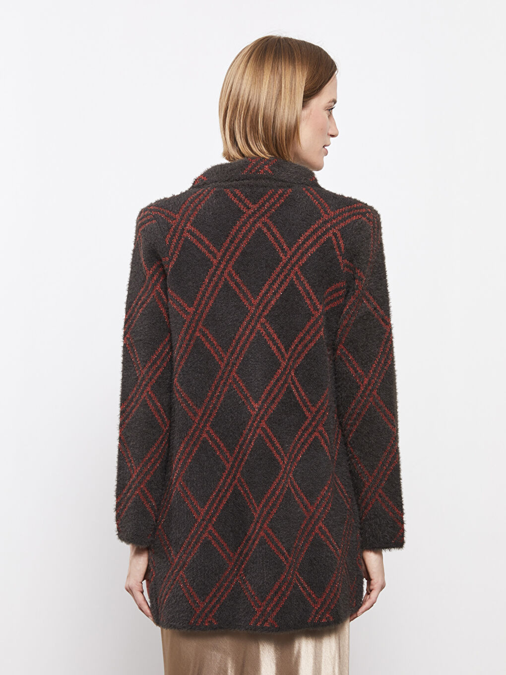 Polo Neck Patterned Long Sleeve Women's Tricot Cardigan-5