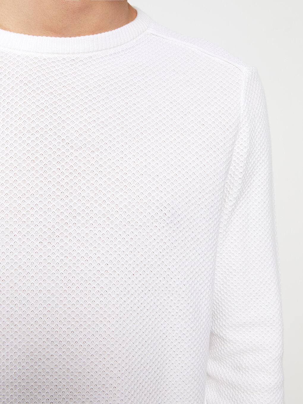 Beyaz Bisiklet Yaka Erkek Triko Kazak-3