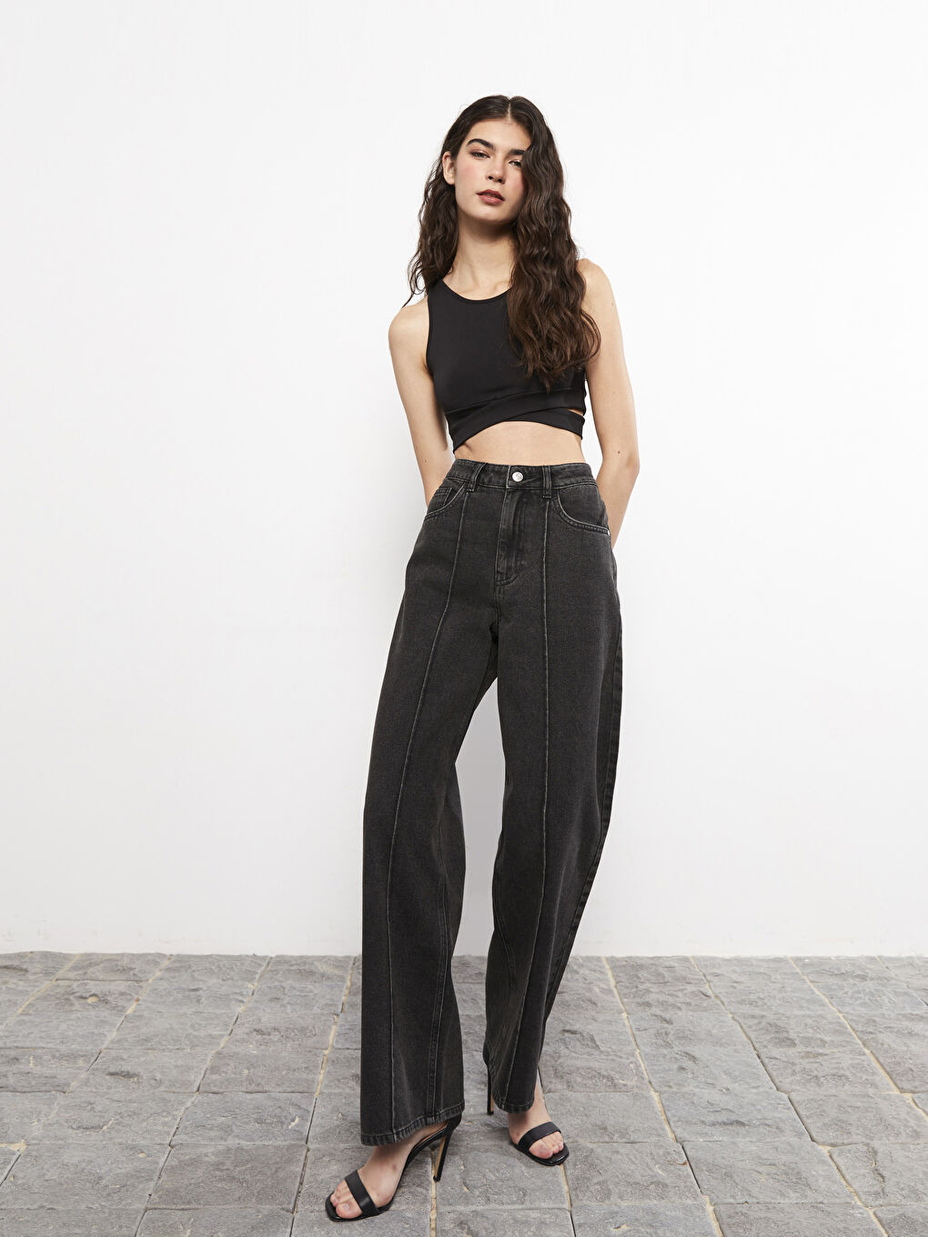 Ženske Farmerke Širokih Nogavica Visokog Struka