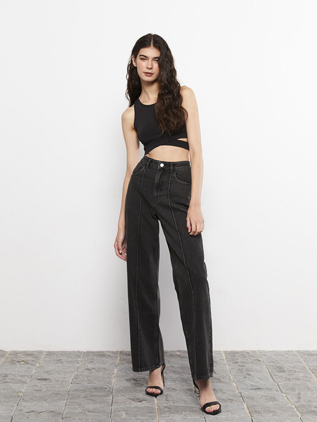 Ženske Farmerke Širokih Nogavica Visokog Struka-1