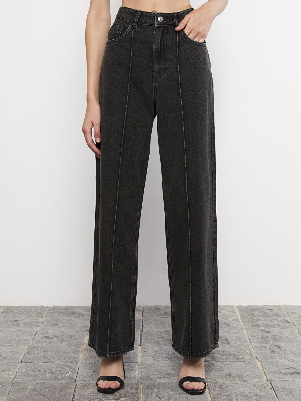 Ženske Farmerke Širokih Nogavica Visokog Struka-2