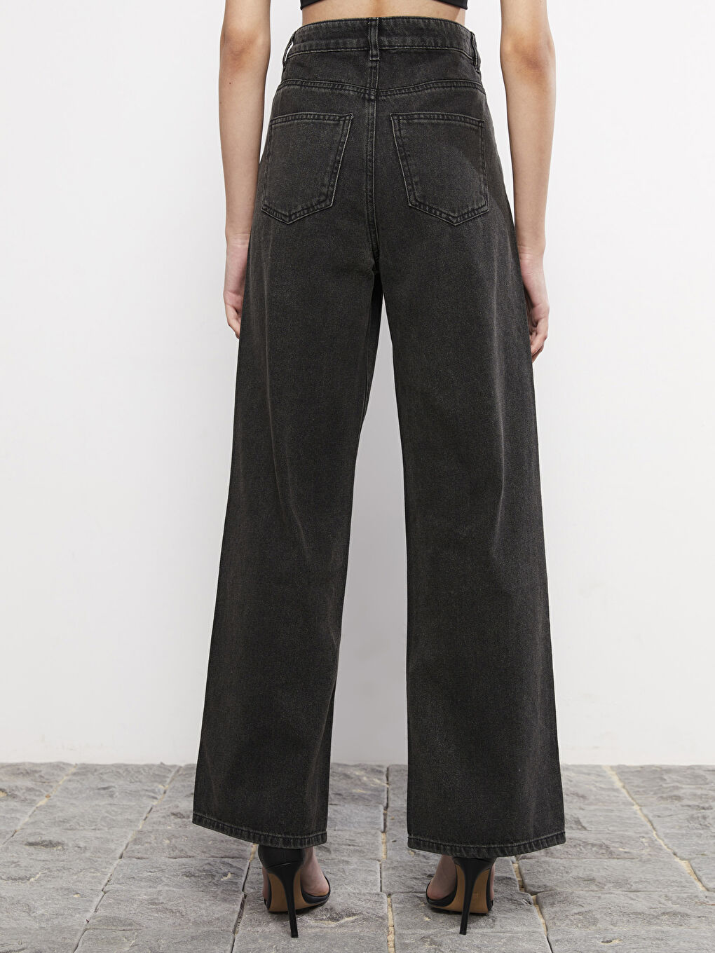 Ženske Farmerke Širokih Nogavica Visokog Struka-4