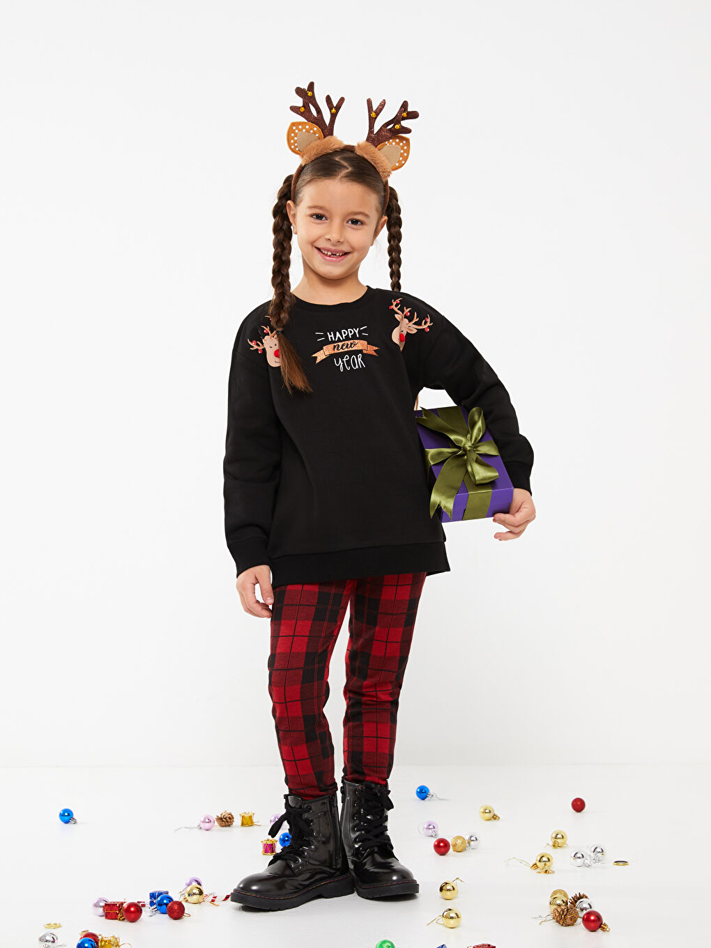 Elastic Waist Plaid Girl Long Leggings