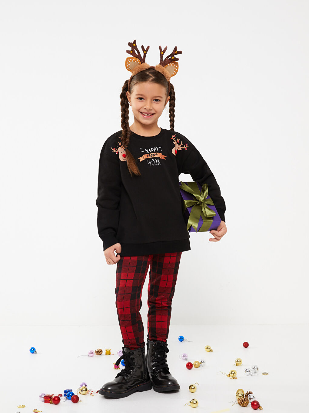 Elastic Waist Plaid Girl Long Leggings-1