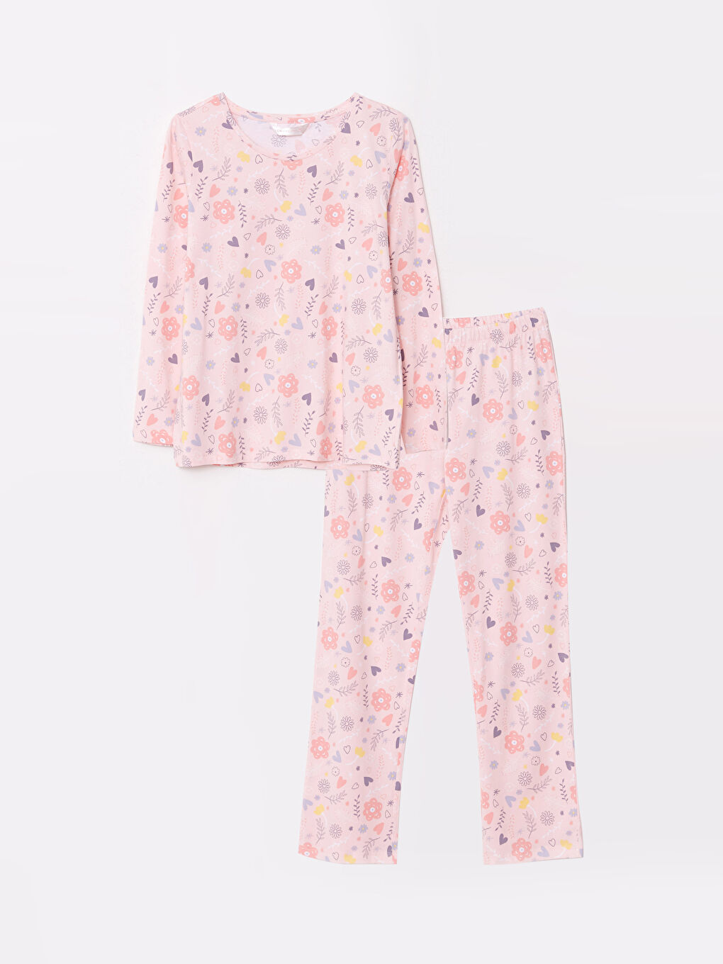 Crew Neck Patterned Long Sleeve Cotton Women's Pajama Set-5