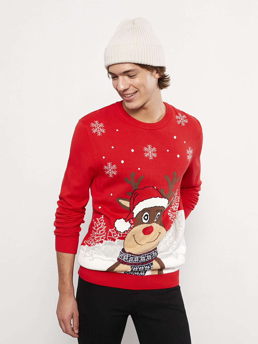 XSIDE Rundhalsausschnitt Langarm Bedruckter Herren Strickpullover -W2BO48Z8-FDU