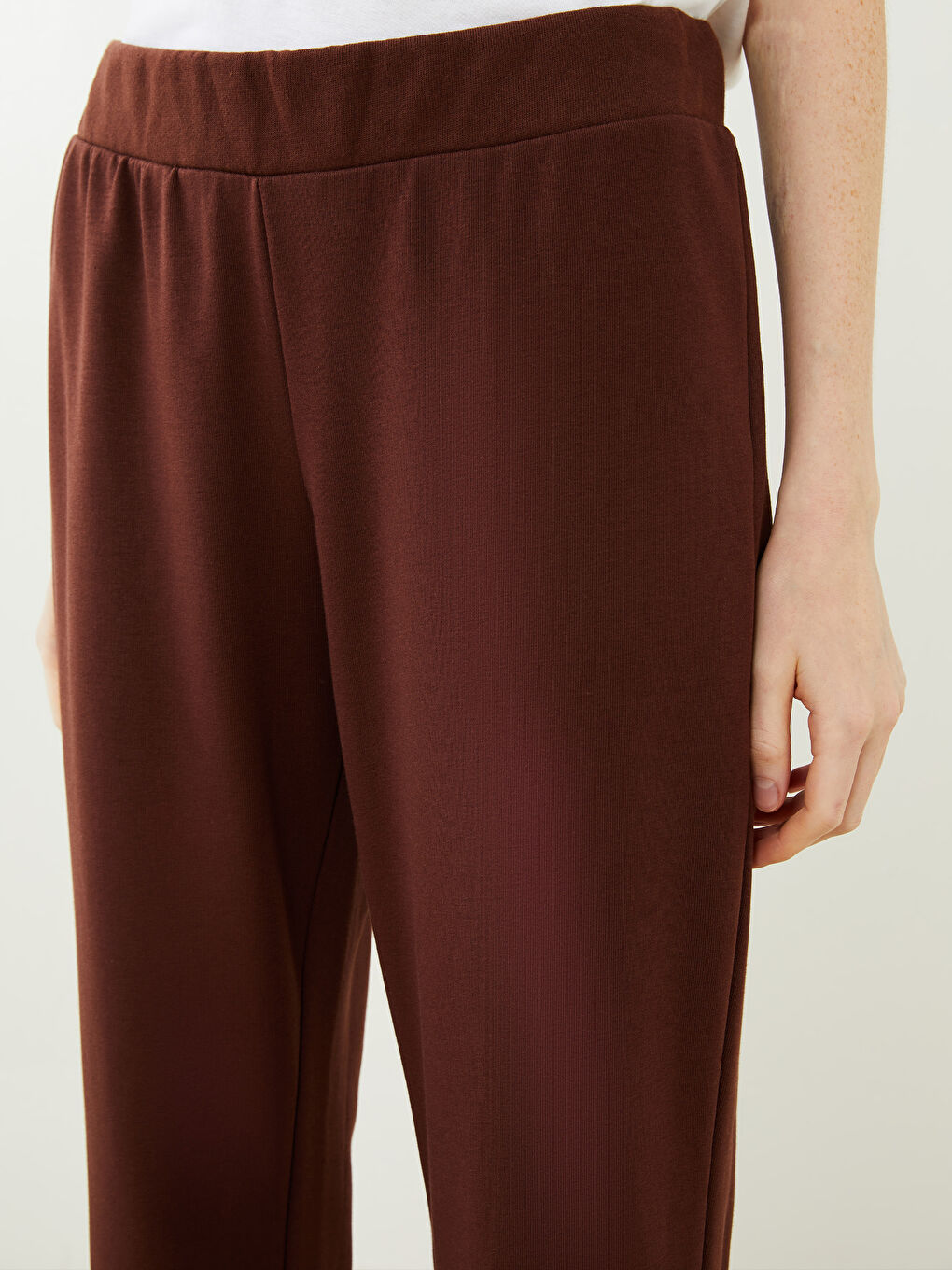 Kahverengi Beli Lastikli Düz Pamuklu Kadın Jogger Pijama Alt-2
