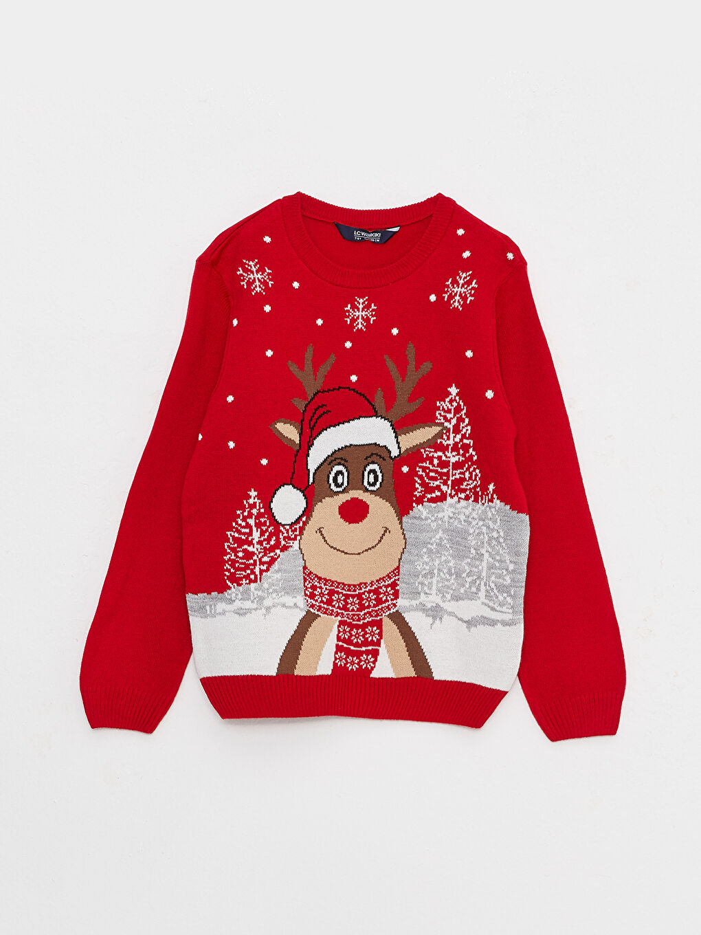 Kırmızı Bisiklet Yaka Yılbaşı Temalı Uzun Kollu Erkek Çocuk Triko Kazak-2