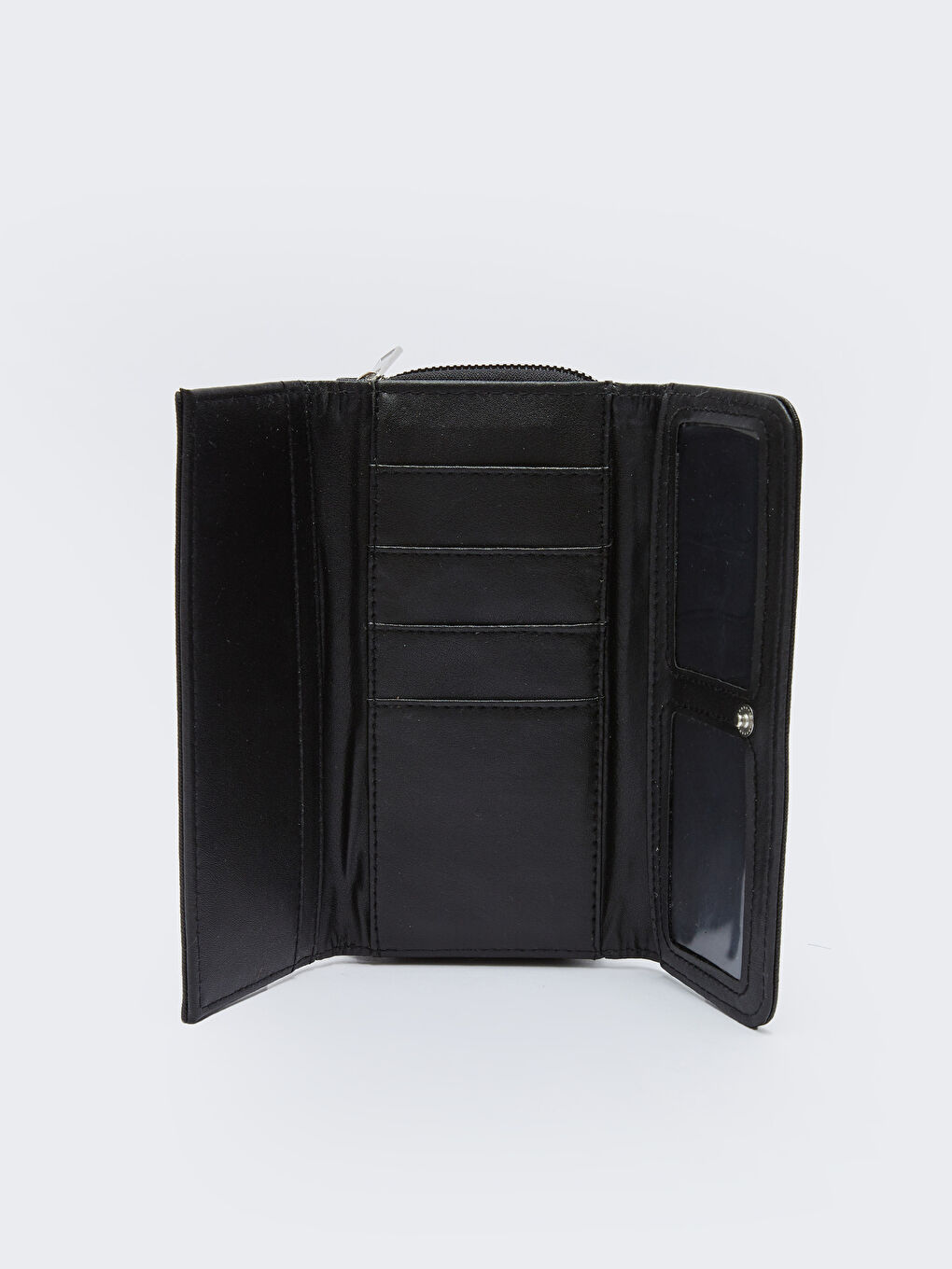 Siyah Deri Görünümlü Çok Bölmeli Kadın Cüzdan-3