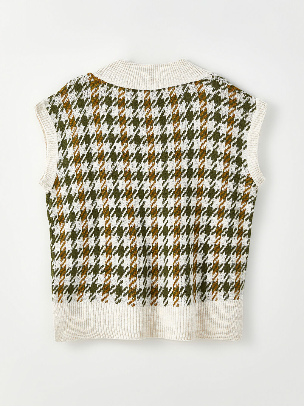 Yeşil V Yaka Desenli Kadın Triko Süveter-6