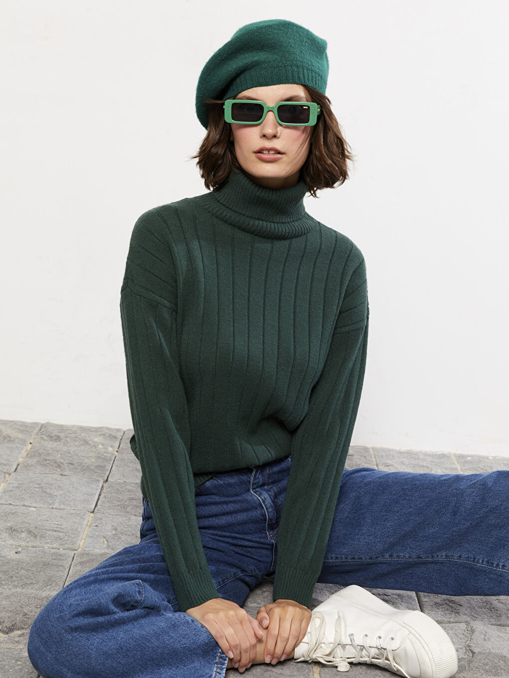 LCW Vision Turtleneck Self Patterned Long Sleeve Women's Tricot Sweater -W2BO64Z8-HHT