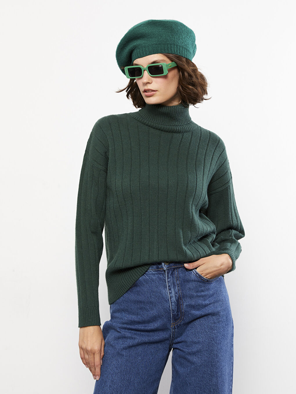 LCW Vision Turtleneck Self Patterned Long Sleeve Women's Tricot Sweater -W2BO64Z8-HHT